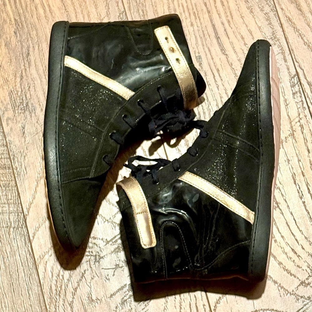 REPETTO leather Black and Gold High-Top Sneakers. Size 5.5 Made in France
